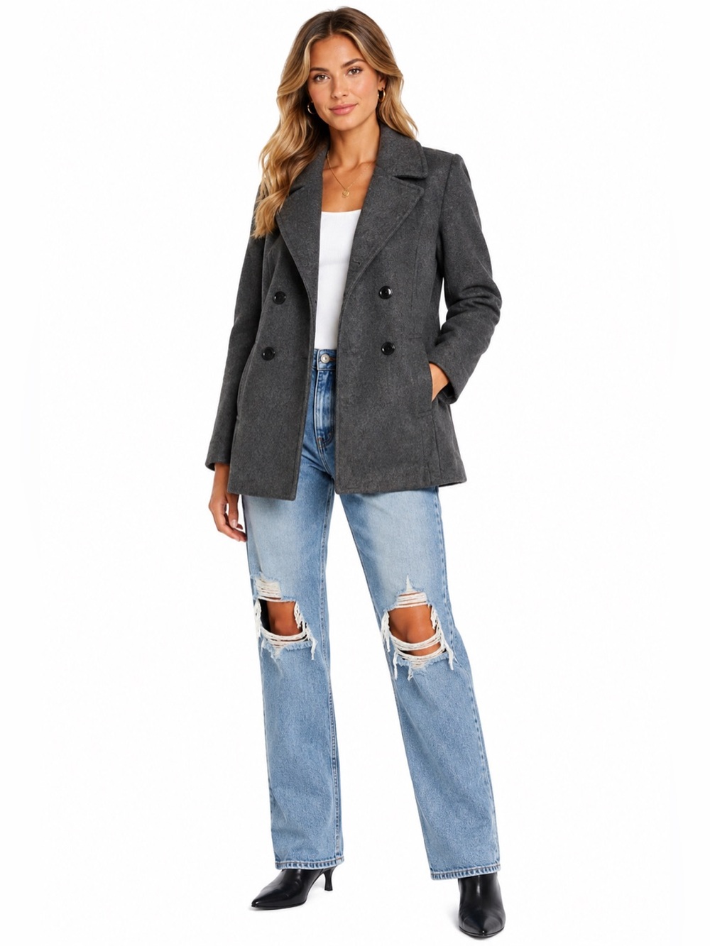 EUC GUESS‎ Size Medium Women's Gray Peacoat